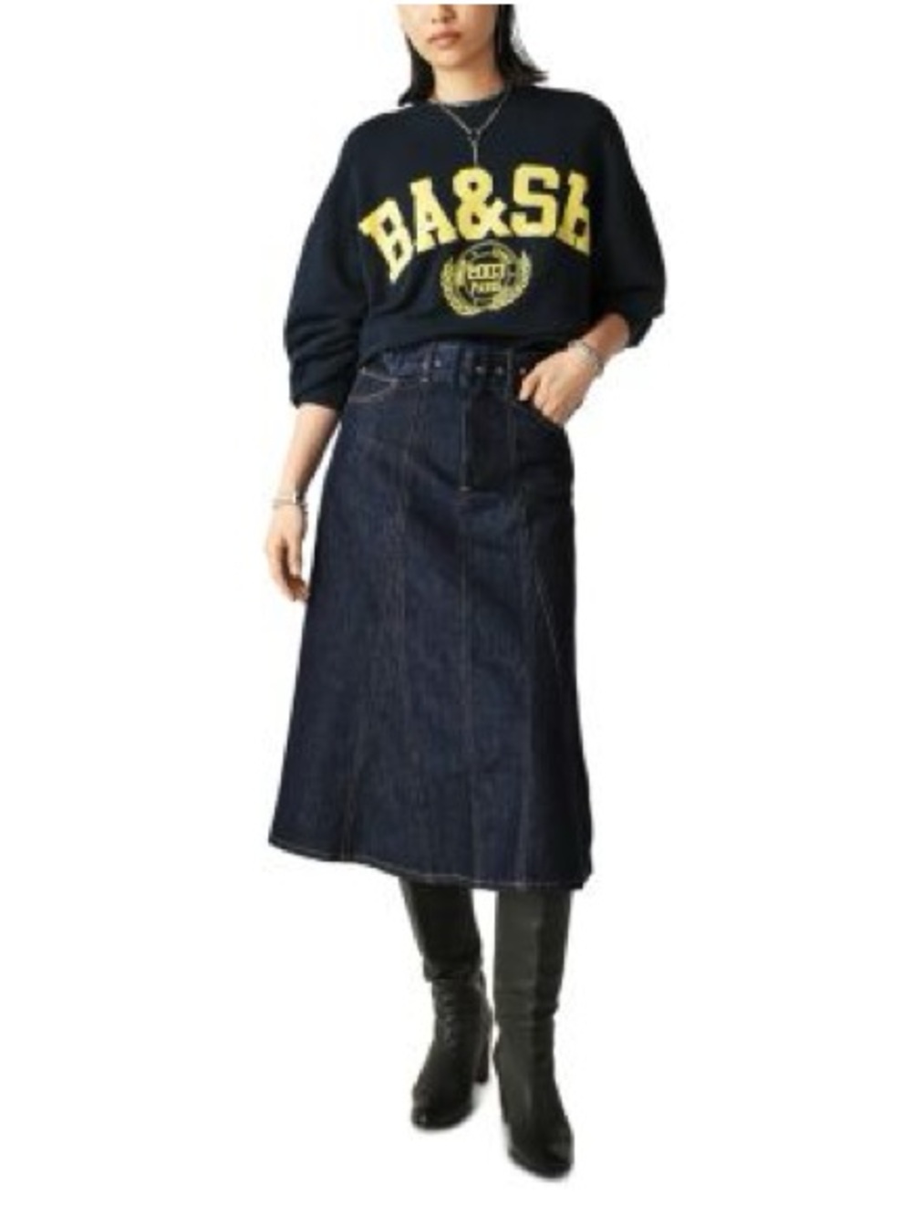 ba&sh Dark Indigo Denim Midi Skirt